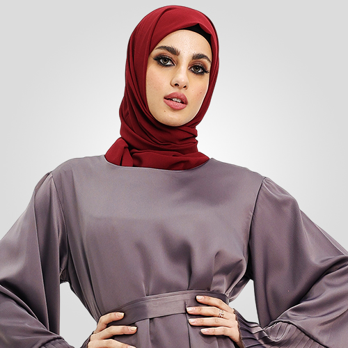 Mauve Pleat Cuffs Satin Abaya