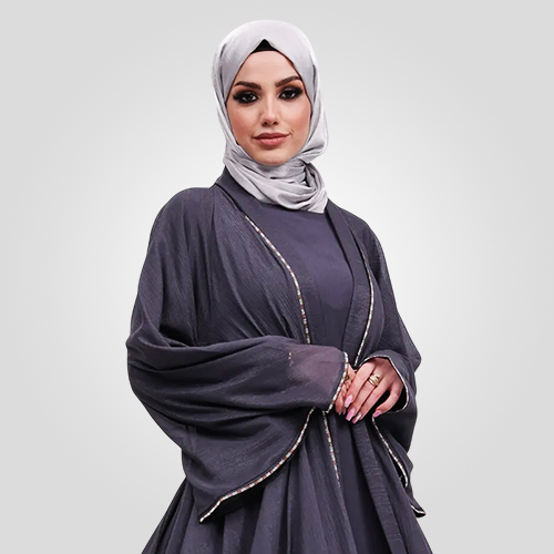 Grey 2 Piece Makeba Organza Abaya