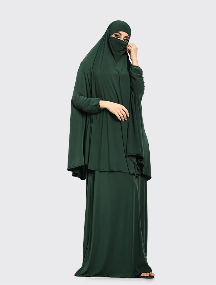 Bottle Green Plain Jersey Niqab Burka