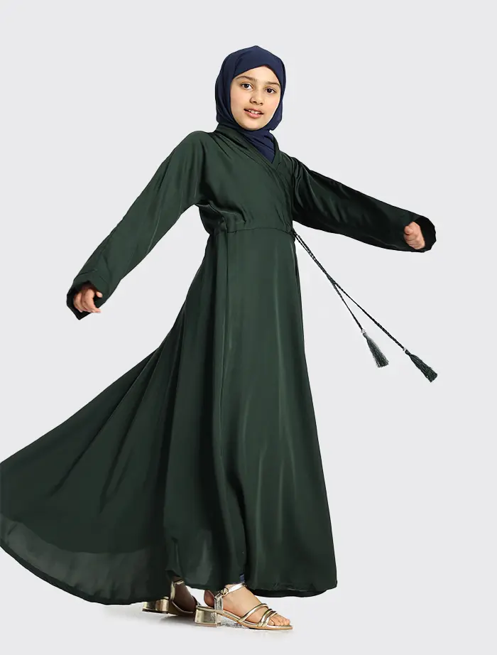 Girls Bottle Green Fozia Abaya