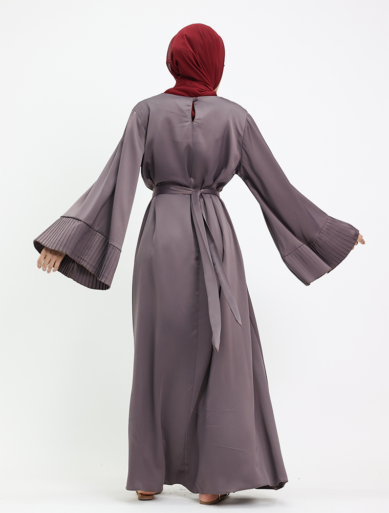 Mauve Pleat Cuffs Satin Abaya