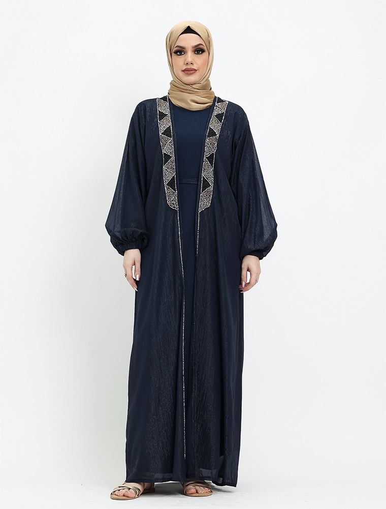 Navy 2 Piece Aztec Organza Abaya