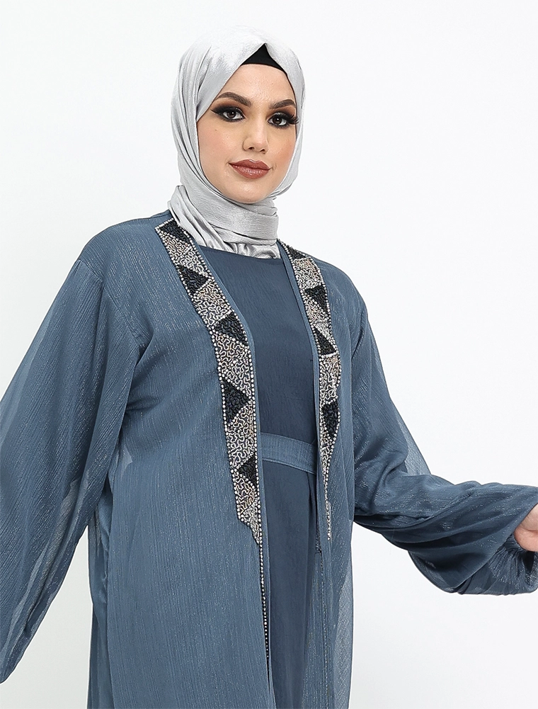 Denim 2 Piece Aztec Organza Abaya