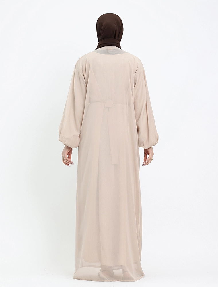 Cream 2 Piece Aztec Organza Abaya