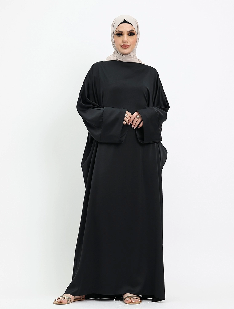 Black Plain Satin Batwing 