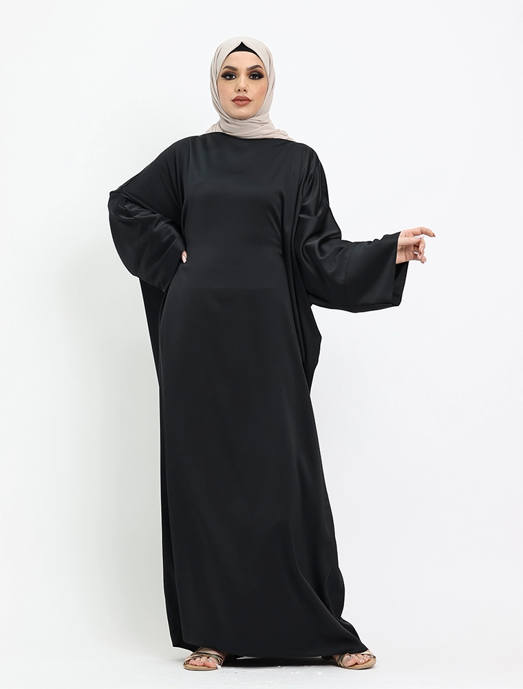 Black Plain Satin Batwing 