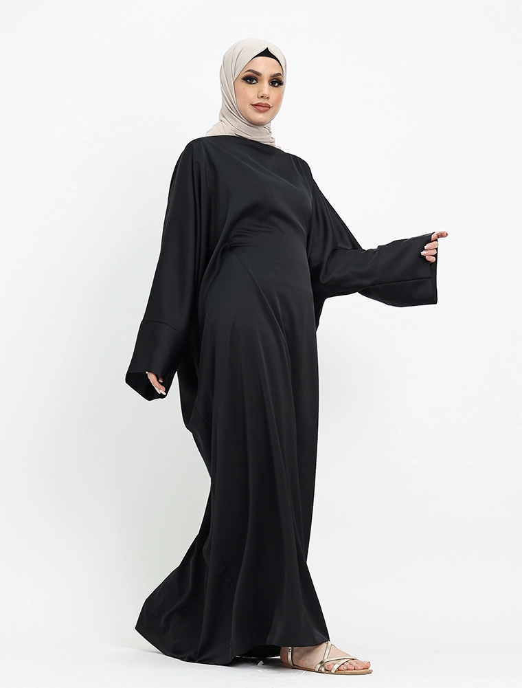 Black Plain Satin Batwing 