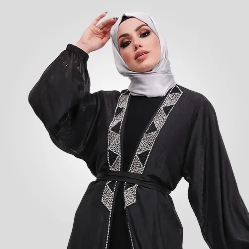 Black 2 Piece Aztec Organza Abaya