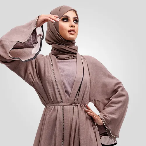 Beige 2 Piece Makeba Organza Abaya